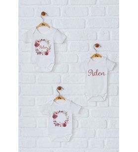 Pia Baby Premium %100 Pamuk İsme Özel Organik Baskılı Üçlü Set Çıtçıtlı Bebek Body Zıbın Modelleri 5008-18 (Ekru)