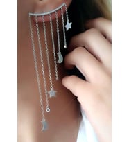 Ay yıldız figürlü gümüş italyan tasarımı earcuff tek küpe