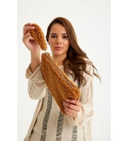 Kadın Premium Peluş/Teddy Fermuarlı ve Astarlı Clutch El Çantası (Camel)