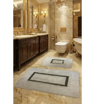 2'li Ultra Lüks Deri Detaylı Banyo Paspası Seti Cappucino 60x100 cm ve 50x60 cm