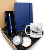 Kişiye Özel Mimar Kupa & Mavi Mimar Kalemi & Mavi Defter & Metal Mimar Mum Hediye Seti