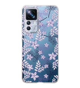 Xiaomi Mi 12t Pro  Kamera korumalı Kapak Floral Lila Tasarımlı  Şeffaf Kılıf
