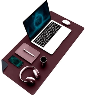 Klasse Çift Renk Dikişli PU Deri Masa Matı 80x40 Cm Mousepad, Su Geçirmez Masa Sümeni, Çift Taraflı Kullanım, Dizüstü Bilgisayar/Ofis/Ev için, Kaymaz Taban (Bordo Ve İndigo Mavisi)