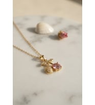316L Çelik Zincir Gold Renk Pembe Kiraz Model Kolye