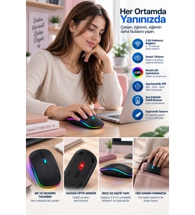 İnce Ergonomik Tasarım 2.4G Kablosuz LED Mouse