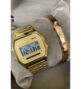 Özel Kutulu Bileklik Hediyeli Retro Altın (Gold) Renk Takvimli Alarm ve Aydınlatmalı Casio Model Kadın Kol Saati Sevgili Eşe Anneye Arkadaşa Özel Hediye İçimden Geldi Tebrik Hediyesi Doğum Günü Yıldönümü Hediyesi