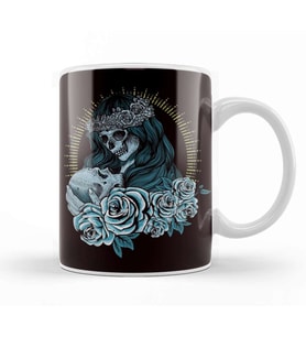 Santa Muerte Female Deity Mexican Dead Satanic Sugar Skull Kupa Bardak Porselen