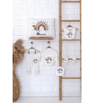 Pia Baby Premium %100 Pamuk İsme Özel Kız Bebek Hediye Seti Zıbın Yastık Kılıfı 5033-06 (Ekru)