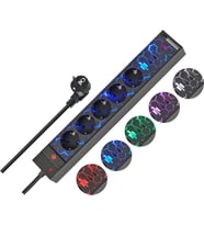 Brennenstuhl Oyuncu Serisi 5 Renk LED Aydınlatmalı ve Renk Değiştirme Modlu 2 USB li 5 Soketli 1.5 Metre Priz (Karışık)