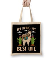 Cute Sloth & Llama Living My Best Life Sleepy Lazy Bez Çanta Uzun Saplı