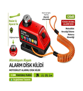 120dB Motosiklet Disk Kilidi Alarmlı Işıklı 1.5m Hatırlatma Kablolu Alüminyum Alaşım Güvenlik Alarm