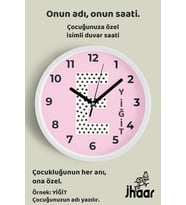 İsme Özel E Harfli Pembe Çocuk Odası Duvar Saati Orta Boy 30 cm Beyaz Camlı Sessiz