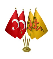 Masa Üstü Büyük Hun İmparatorluğu Bayrağı Türk Bayrağı Dörtlü Pirinç Direk Masa Bayrak Seti