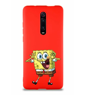 Xiaomi Redmi K20 Soft Premier Kapak Sünger Bob Tasarımlı Silikon Kılıf - Kırmızı (Şeffaf)