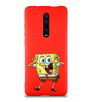 Xiaomi Redmi K20 Soft Premier Kapak Sünger Bob Tasarımlı Silikon Kılıf - Kırmızı (Şeffaf)