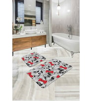 Gri Hayvan Temalı Banyo Halısı Klozet 2'li Paspas Seti BS267