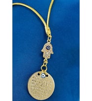 Küçük Parlak Taşlı Nazarlı Hamse Metal Ayetel Kürsi Araba Dikiz Ayna Süsü, Gold Renkli