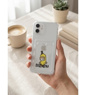 iPhone 12 Boş Yapma Muz Detaylı Kart Bölmeli Şeffaf Telefon Kılıfı - SSSSSS3940-5960