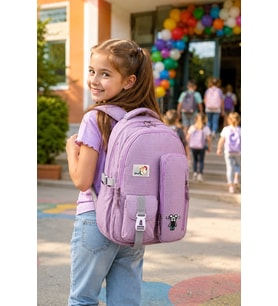 Mor Tavşanlı Lüks Ergonomik Okul Sırt Çantası 4 Gözlü Çocuk Öğrenci Günlük Çanta 40x27x13 cm