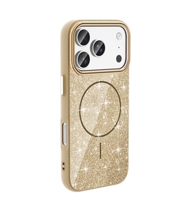 iPhone 17 Pro Max Kılıf M-safe Şarj Özellikli Parlayan Simli Okso Kılıf (Gold)