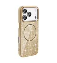 iPhone 17 Pro Max Kılıf M-safe Şarj Özellikli Parlayan Simli Okso Kılıf (Gold)