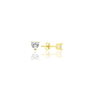 Gümüş altın yaldızlı pırlanta montürlü zirkon taşlı 5 mm kalp küpe SGTL12508GOLD