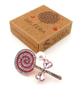 Pembe Beyaz Lolipop Candy Şeker Metal Yaka Süsü Broş RZ441