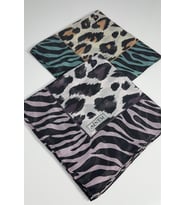 İndia Leopar Desen 2'li  Eşarp -6294 (Mor-Mavı)