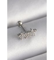 316L Çelik Gümüş Renk Zirkon Taşlı Yonca Tragus Piercing - TJ-PR1255