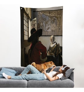 Johannes Vermeer - Memur ve Gülen Kız Duvar Örtüsü - Officer and Laughing Girl-7366