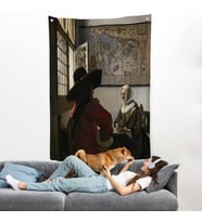 Johannes Vermeer - Memur ve Gülen Kız Duvar Örtüsü - Officer and Laughing Girl-7366
