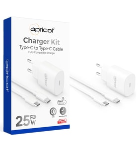 25W PD Type-C Hızlı Şarj Adaptörü ve USB-C to USB-C Kablo Seti Beyaz