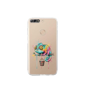 Huawei Y7 2018 ile Uyumlu Splash Bukalemun Tasarımlı Şeffaf Silikon Kılıf