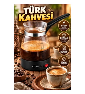 650W Elektrikli Cam Türk Kahvesi Makinesi – 0.5 Litre 5 Fincan Kapasiteli