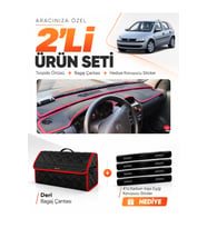 OPEL CORSA C (2001-2011) Uyumlu Torpido Örtüsü + Deri Bagaj Çantası + Sticker Seti - Siyah Kırmızı