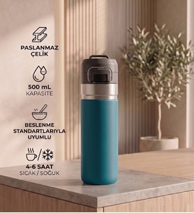 Kilit Kapaklı Paslanmaz Çelik Seyahat Termosu - 500 mL