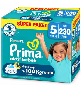 Prima Aktif Bebek Bebek Bezi 5 Beden 11-16 KG Junior 230 Adet Süper Mega Pk