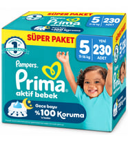 Prima Aktif Bebek Bebek Bezi 5 Beden 11-16 KG Junior 230 Adet Süper Mega Pk