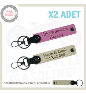 Yol Arkadaşlarına Özel İsim Ve Plaka, Yazılı Kişiye Özel Hediyelik x2 Anahtarlık, Pembe-S Kahve-SK