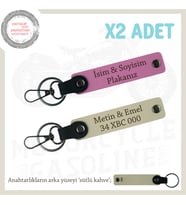 Yol Arkadaşlarına Özel İsim Ve Plaka, Yazılı Kişiye Özel Hediyelik x2 Anahtarlık, Pembe-S Kahve-SK