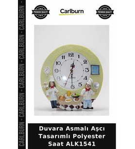 Özel Üretim Mutfak Dekoratif Hediye Duvar Saati Duvara Asmalı Aşcı Tasarımlı Polyester Saat ALK1541