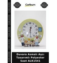 Özel Üretim Mutfak Dekoratif Hediye Duvar Saati Duvara Asmalı Aşcı Tasarımlı Polyester Saat ALK1541