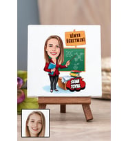 Kadın Kimya Öğretmenine Öğretmenler Günü Hediyesi Karikatürlü Masa Dekoru