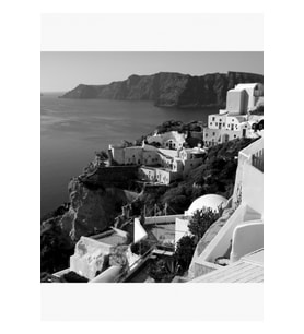 Santorini Kayalıkları ~ Siyah Beyaz Tablo Ahşap Poster Dekoratif