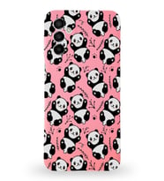 Samsung Galaxy M13 Uyumlu Lansman Kılıf Panda Tasarımlı İçi Kadife Kapak-Pembe (Şeffaf)