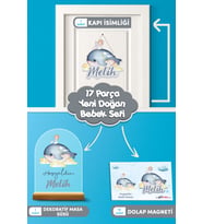 Kişiye Özel Balık Temalı 17 Parça Yenidoğan Bebek Seti - Kapı Süsü, Masa Süsü, Dolap Magneti (Model 1)