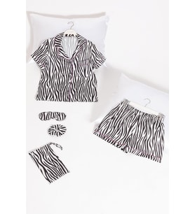 5'li Zebra Desenli Saten Pijama Şort Takım