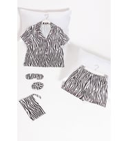 5'li Zebra Desenli Saten Pijama Şort Takım