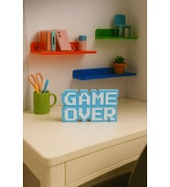 Retro Game Over Kabartmalı Dekoratif Obje - Mavi Masaüstü ve Duvar Süsü 15 Cm