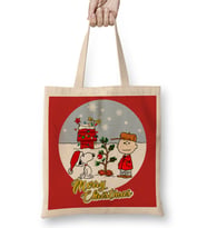 Yılbaşı Yeni Yıl Konseptli Charlie Brown And Snoopy Merry Christmas Bez Çanta Uzun Saplı